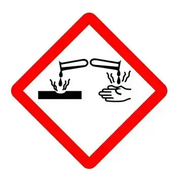Piktogram ostrzegawczy przedstawiający zagrożenie żrącymi substancjami chemicznymi, stosowany na produktach i środkach wykorzystywanych m.in. w gospodarstwie domowym i systemach oczyszczania ścieków.